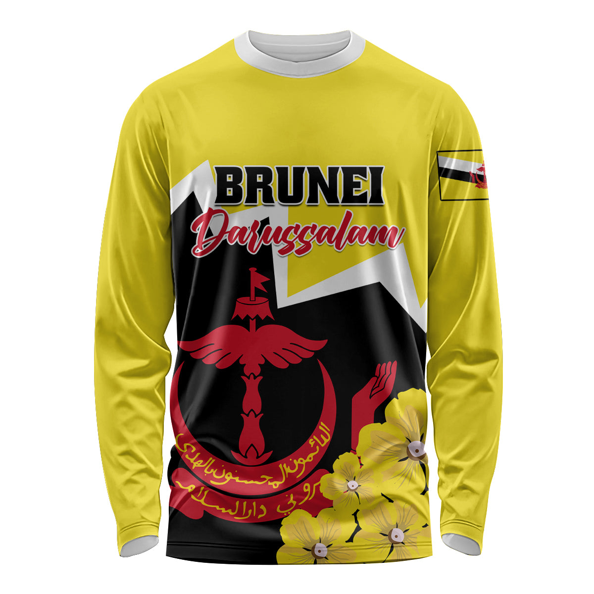 Brunei Darussalam National Day Long Sleeve Shirt Coat Of Arms Simpor Flower - Wonder Print Shop