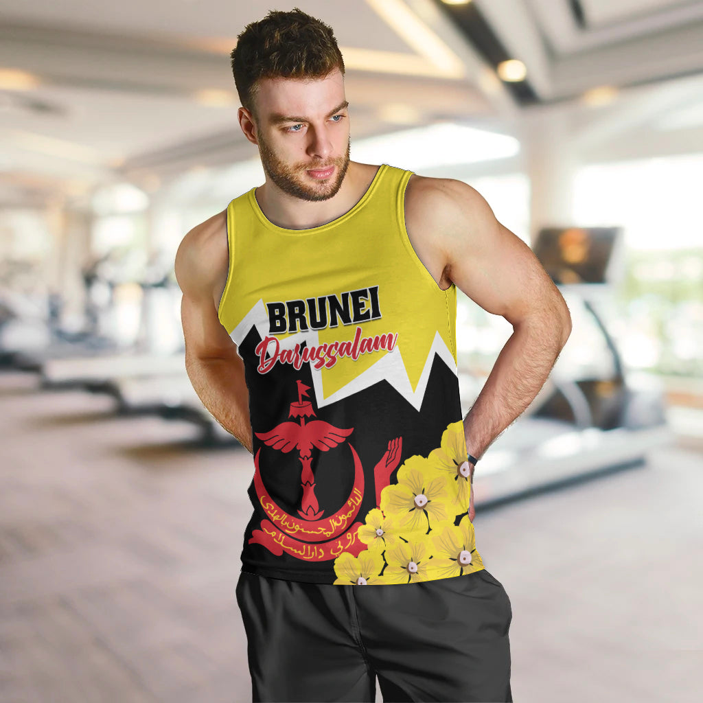 Brunei Darussalam National Day Men Tank Top Coat Of Arms Simpor Flower - Wonder Print Shop