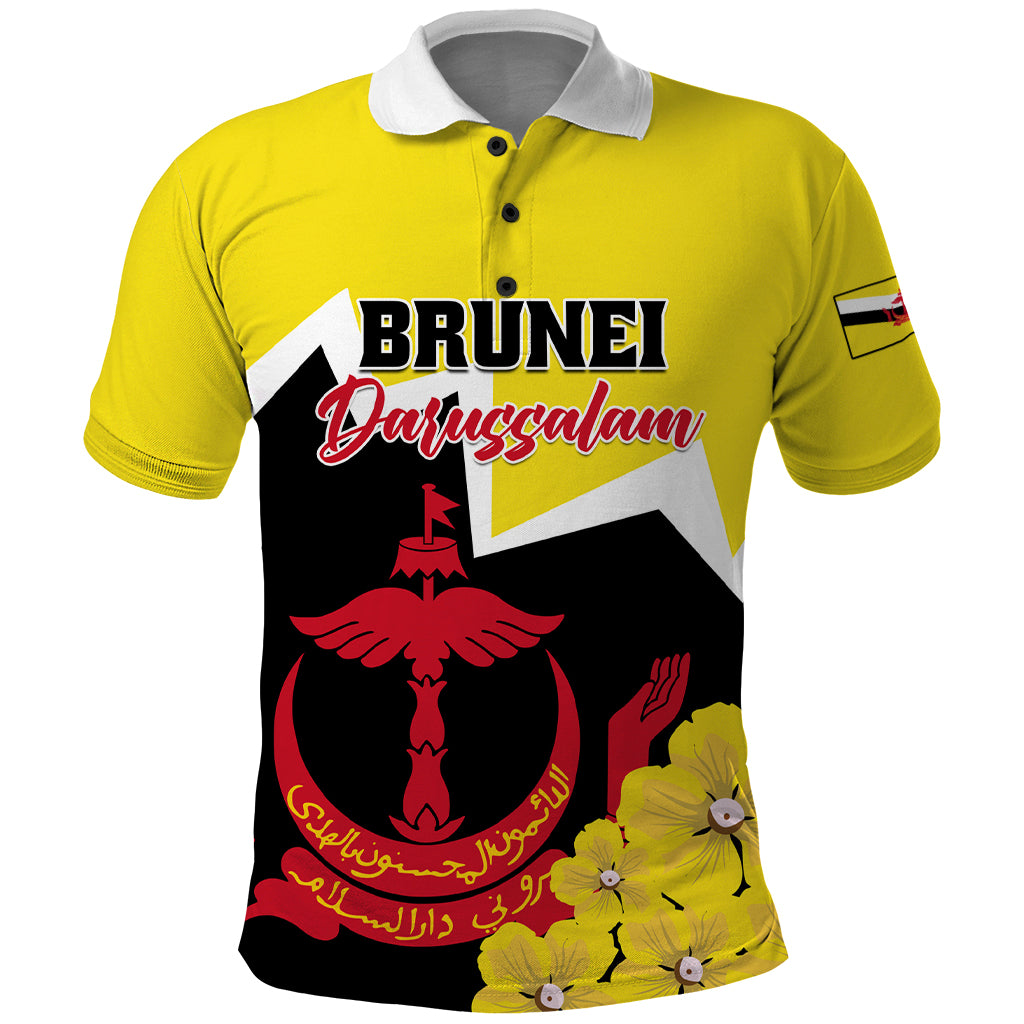 Brunei Darussalam National Day Polo Shirt Coat Of Arms Simpor Flower - Wonder Print Shop