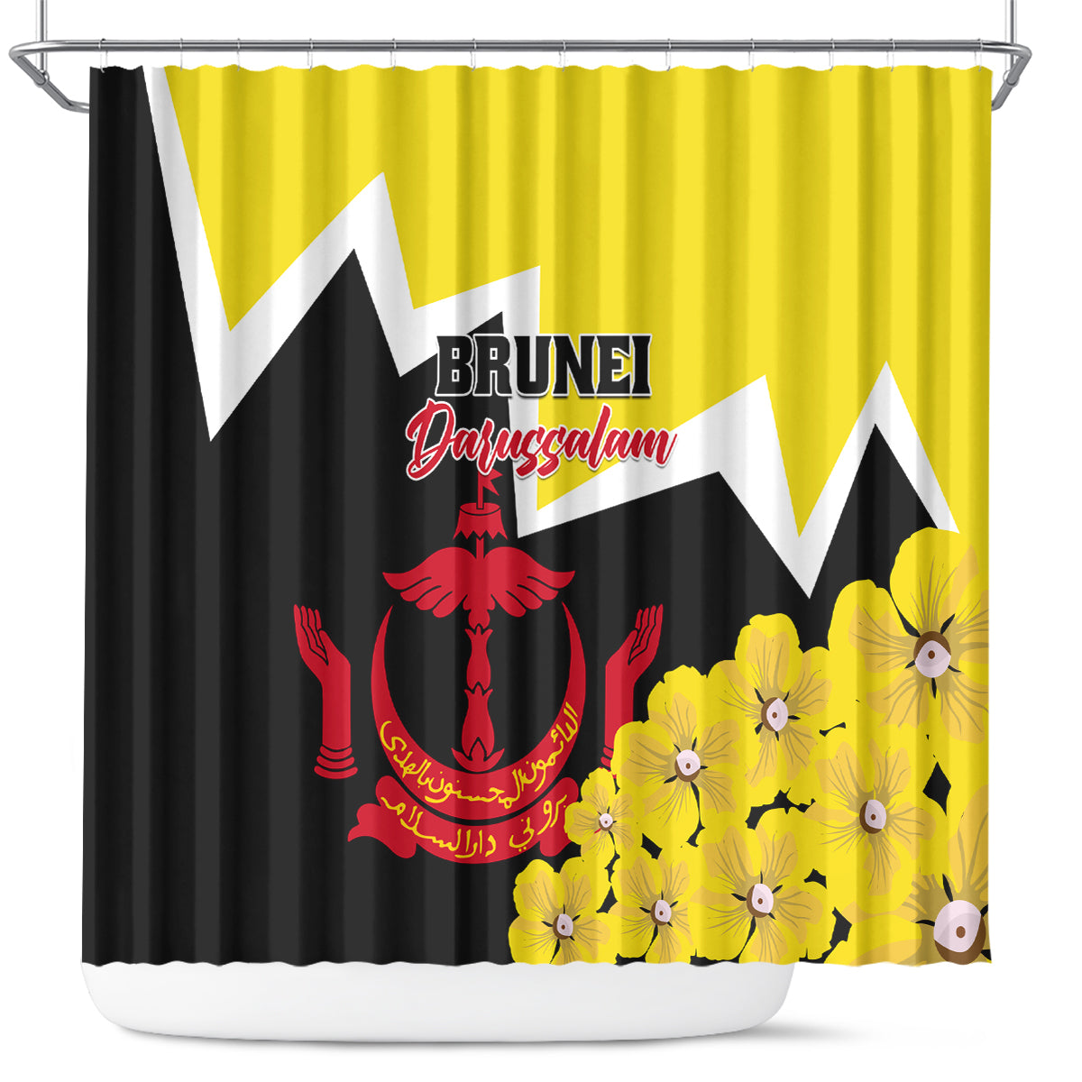 Brunei Darussalam National Day Shower Curtain Coat Of Arms Simpor Flower