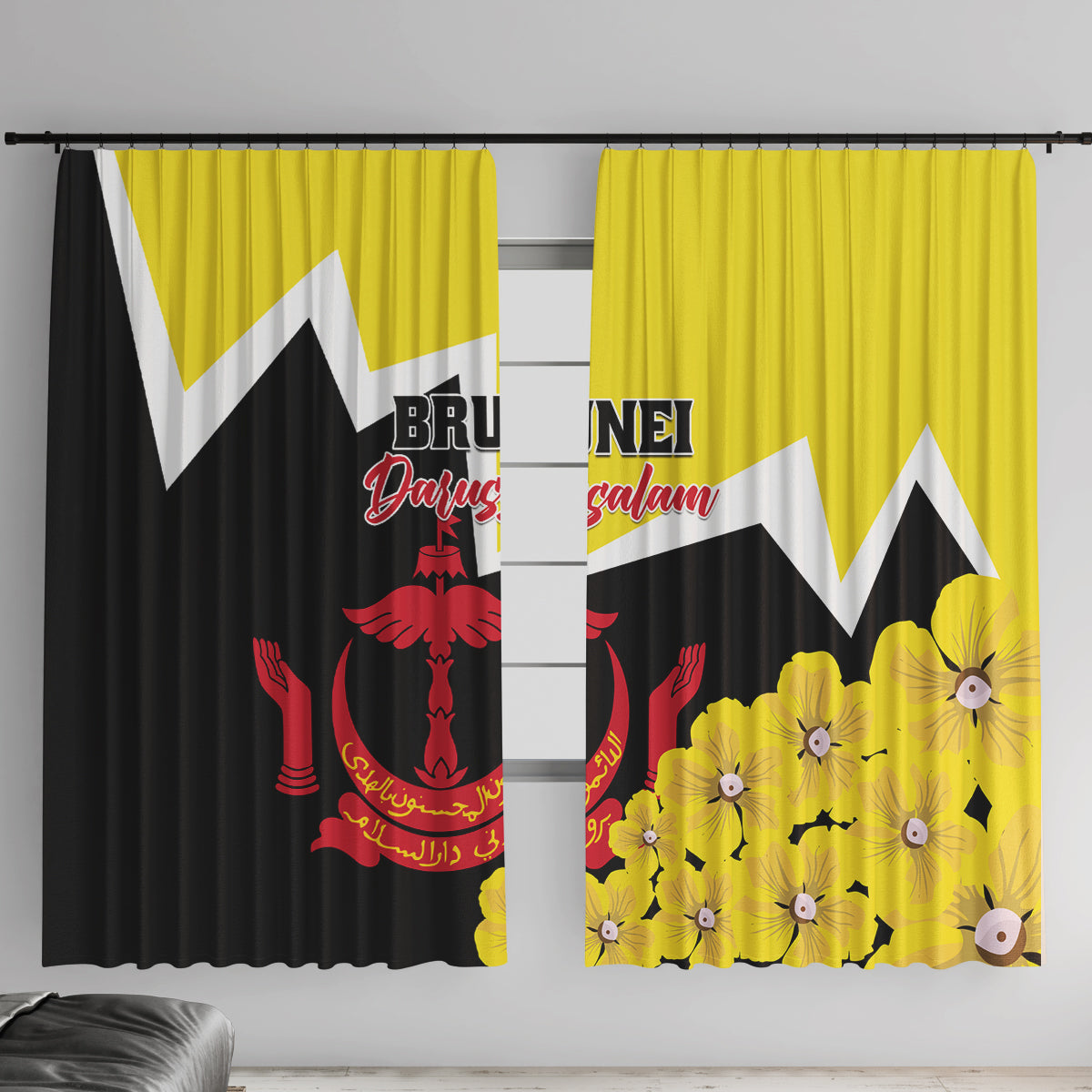 Brunei Darussalam National Day Window Curtain Coat Of Arms Simpor Flower