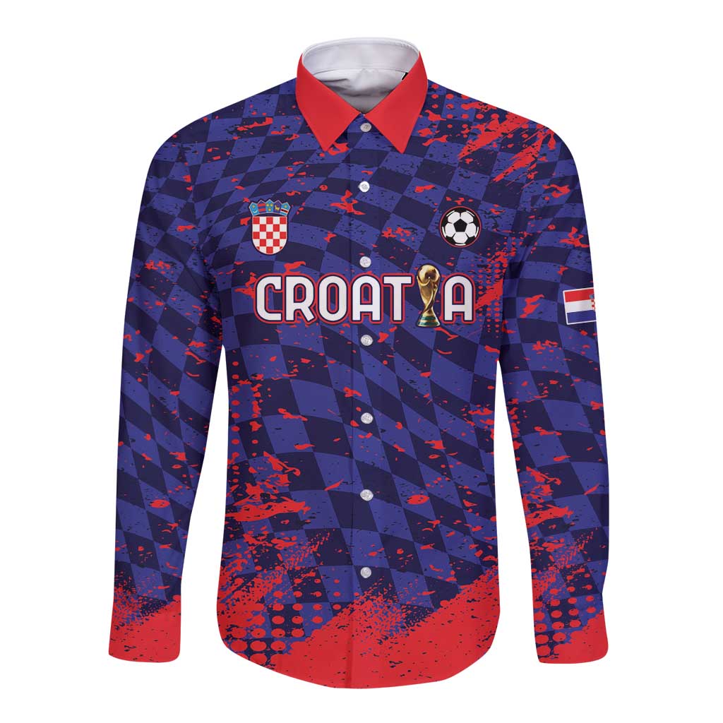 Custom Croatia 2026 World Football Long Sleeve Button Shirt Hrvatska Vatreni - Wonder Print Shop