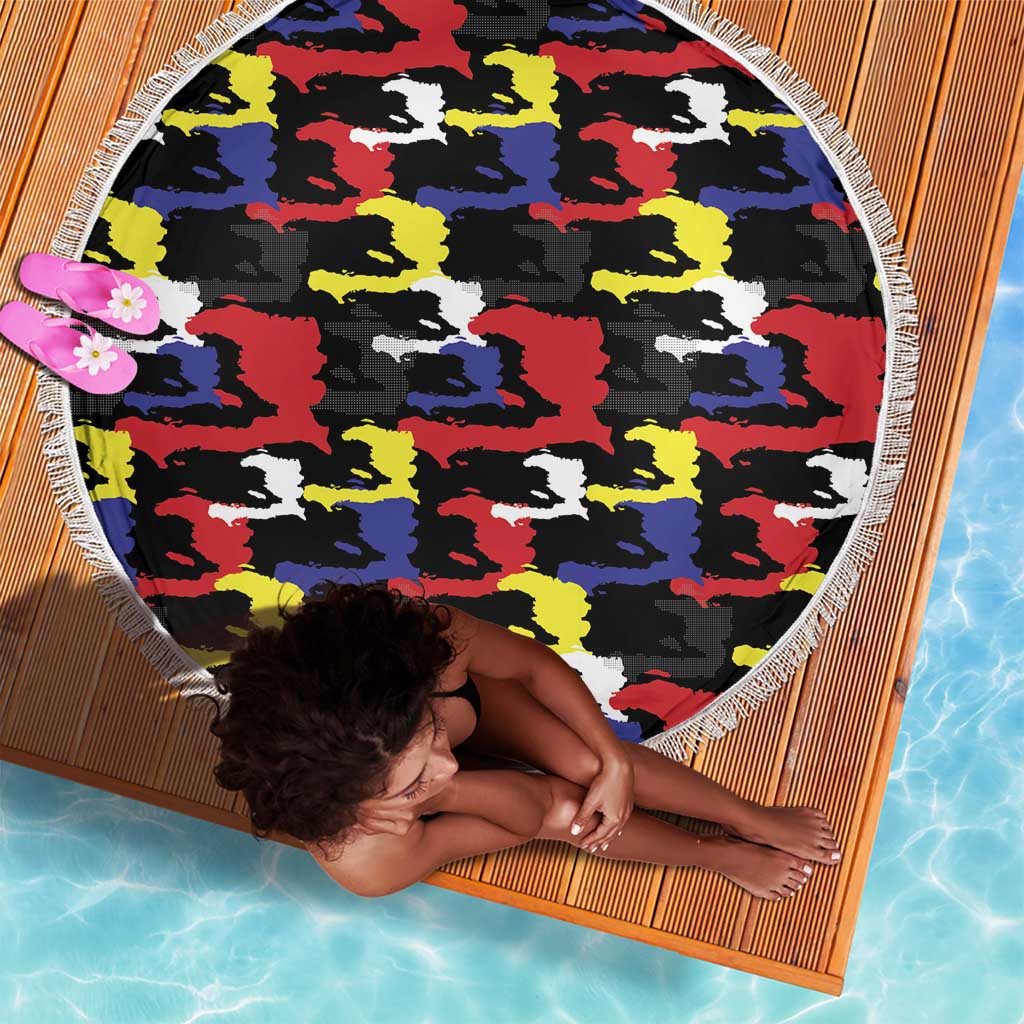 Haiti Map Camouflage Colorful Beach Blanket - Wonder Print Shop