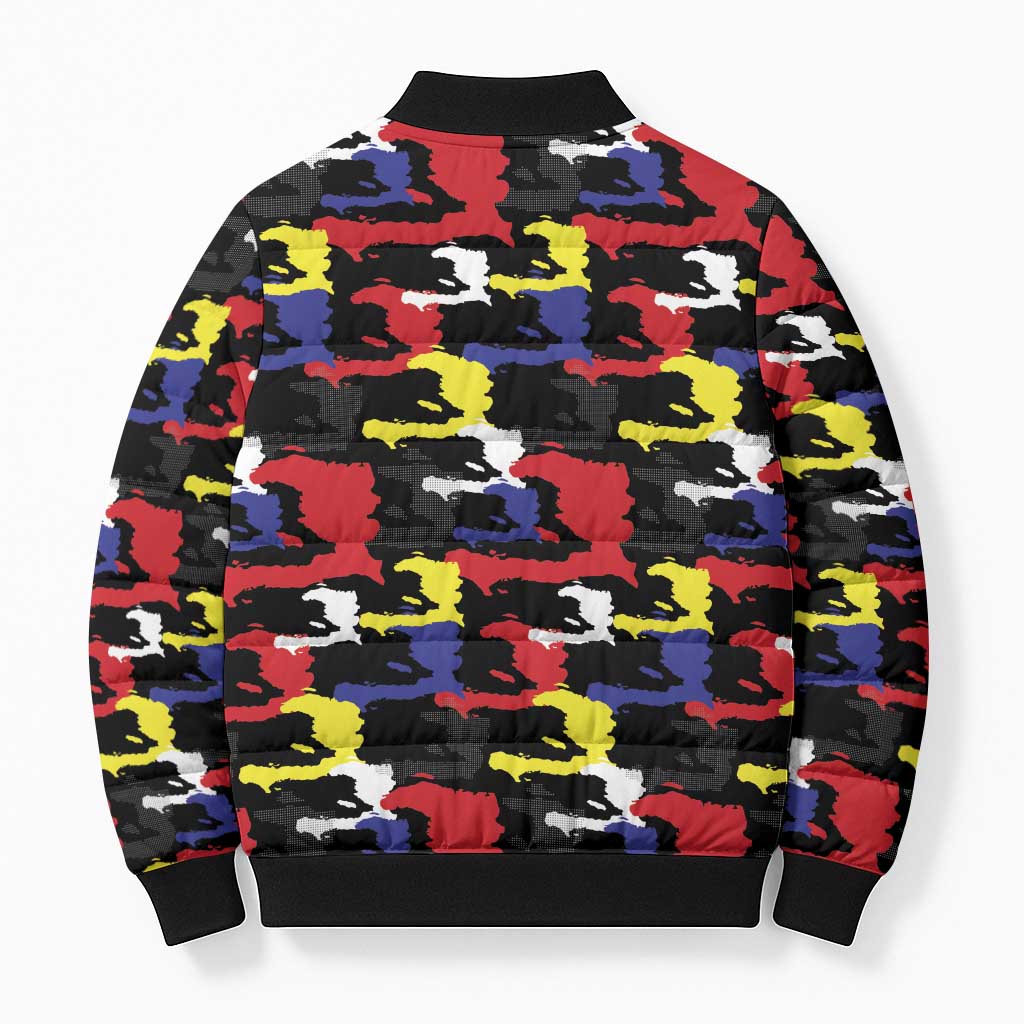 Haiti Map Camouflage Colorful Bomber Puffer Jacket - Wonder Print Shop