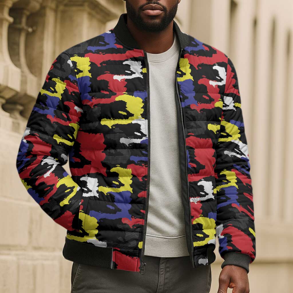 Haiti Map Camouflage Colorful Bomber Puffer Jacket - Wonder Print Shop
