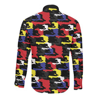 Haiti Map Camouflage Colorful Long Sleeve Button Shirt - Wonder Print Shop