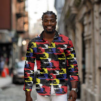 Haiti Map Camouflage Colorful Long Sleeve Button Shirt - Wonder Print Shop