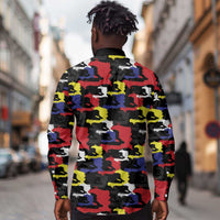 Haiti Map Camouflage Colorful Long Sleeve Button Shirt - Wonder Print Shop