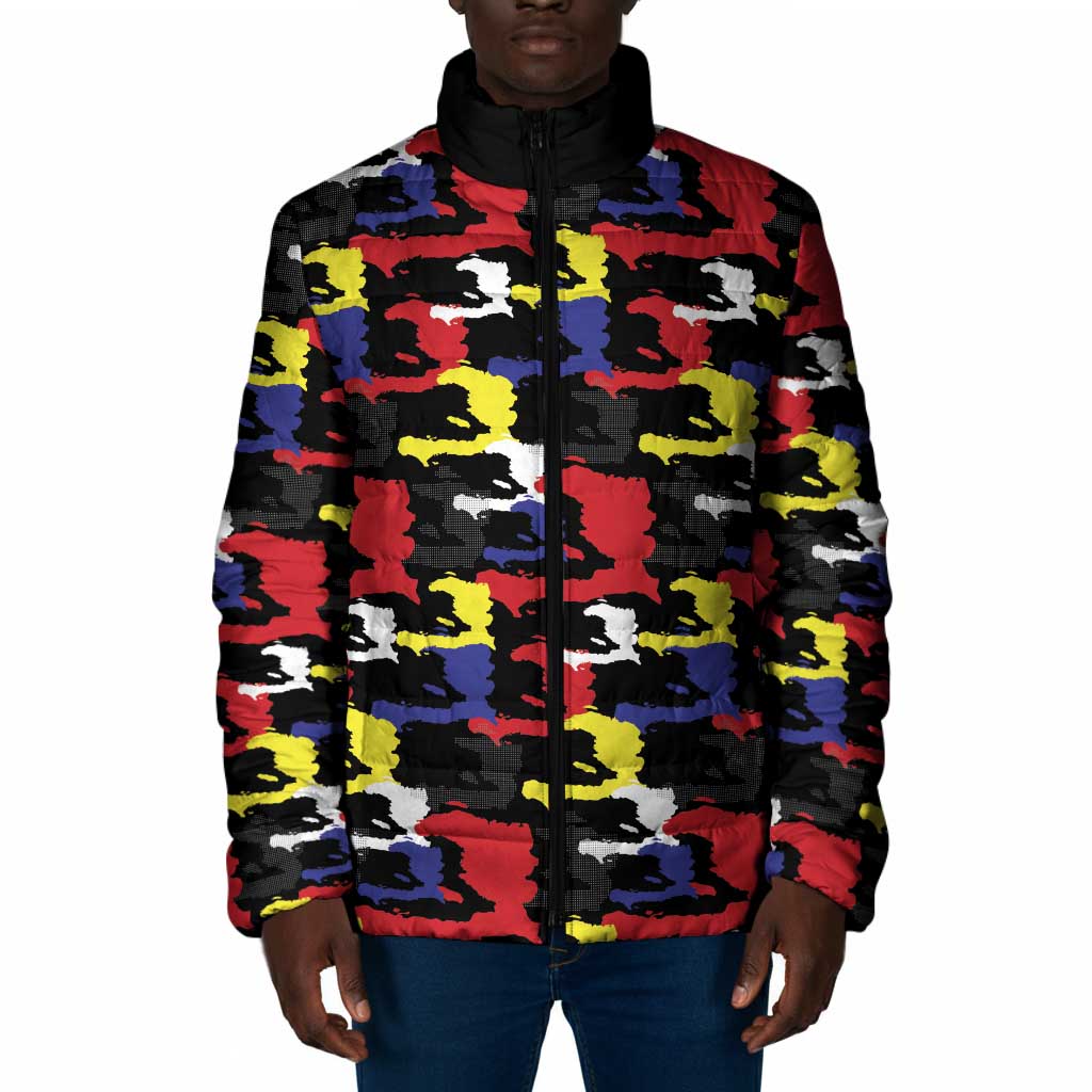 Haiti Map Camouflage Colorful Padded Jacket - Wonder Print Shop