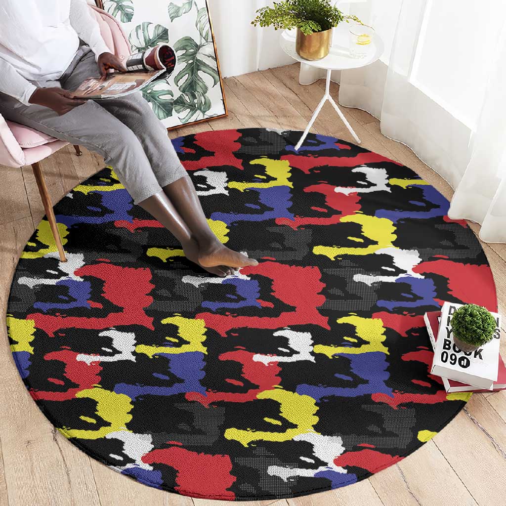 Haiti Map Camouflage Colorful Round Carpet - Wonder Print Shop