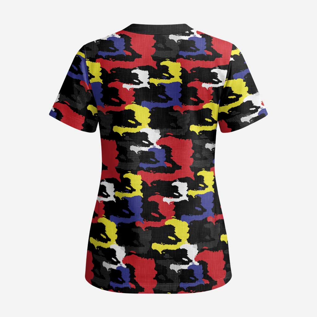 Haiti Map Camouflage Colorful Scrub Top - Wonder Print Shop