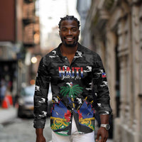 Personalized Haiti Map Camouflage Long Sleeve Button Shirt Unique Style - Wonder Print Shop