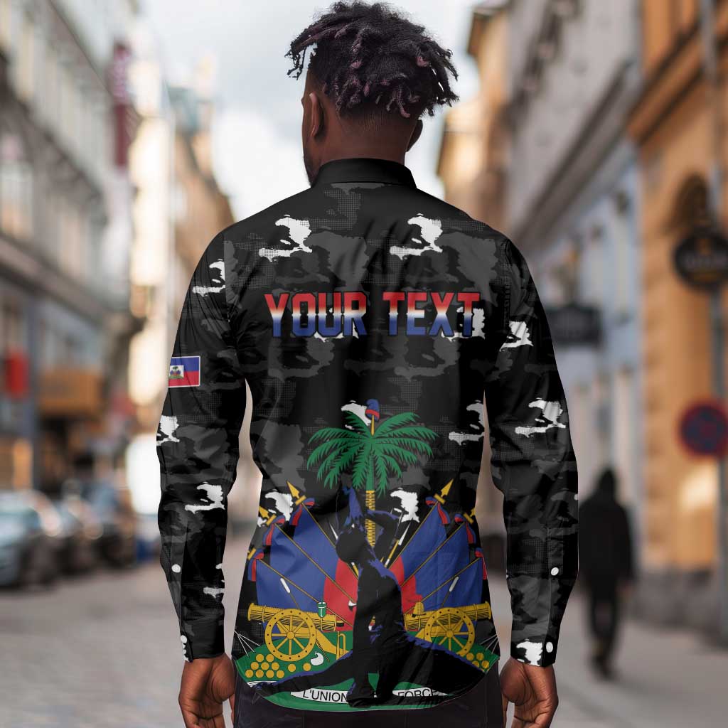 Personalized Haiti Map Camouflage Long Sleeve Button Shirt Unique Style - Wonder Print Shop