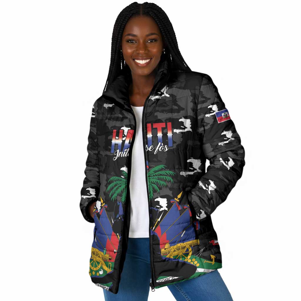 Personalized Haiti Map Camouflage Padded Jacket Unique Style - Wonder Print Shop