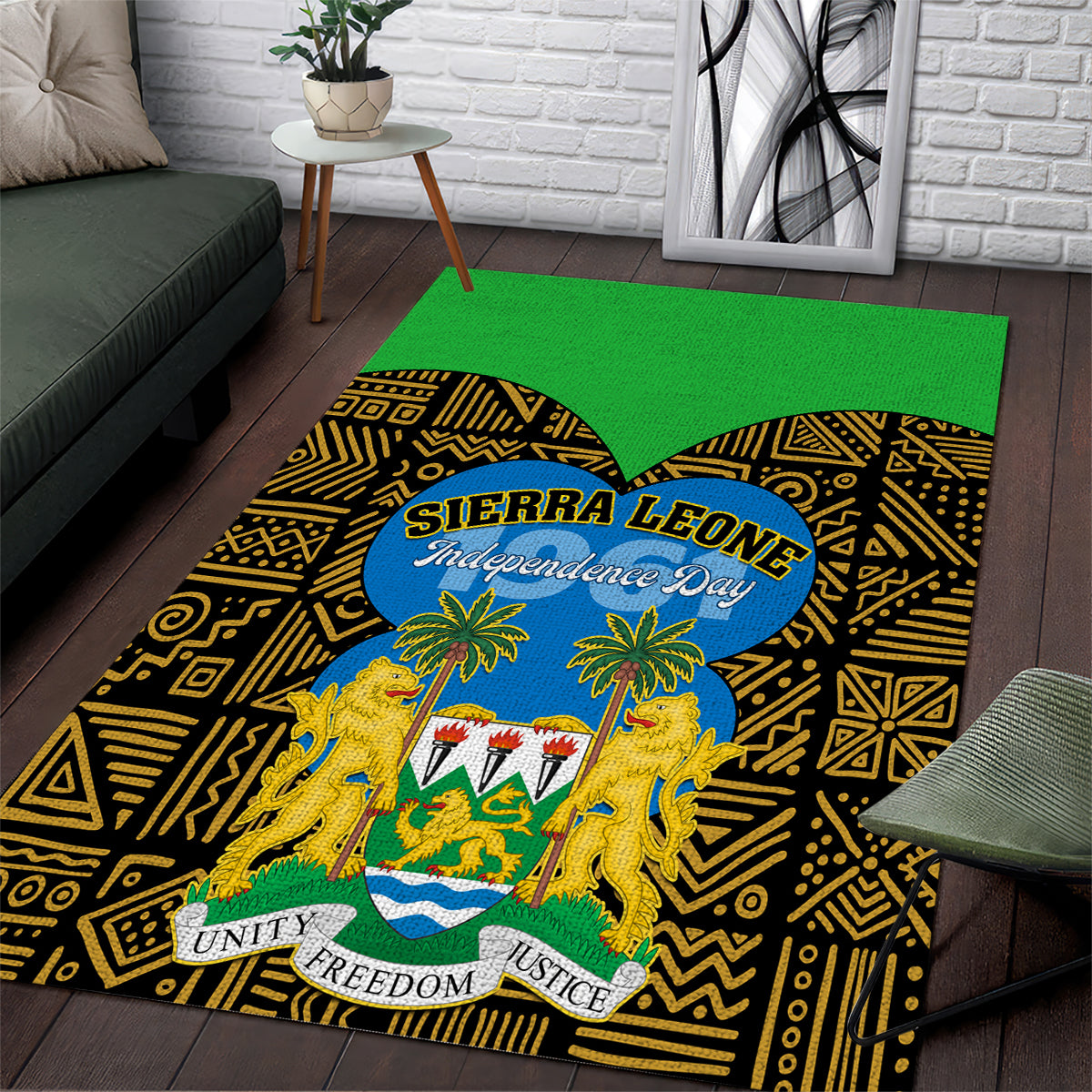 Sierra Leone Independence Day 2024 Area Rug Happy 63rd Anniversary African Pattern - Wonder Print Shop