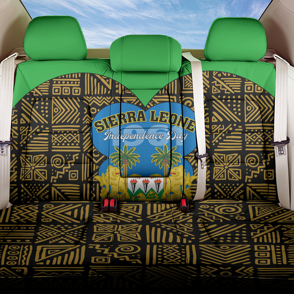 Sierra Leone Independence Day 2024 Back Car Seat Cover Happy 63rd Anniversary African Pattern - Wonder Print Shop