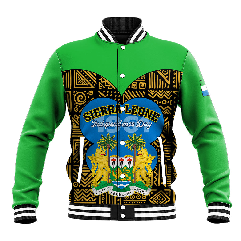 Sierra Leone Independence Day 2024 Baseball Jacket Happy 63rd Anniversary African Pattern - Wonder Print Shop