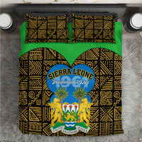 Bedding set with green and black-and-gold patterned duvet, Sierra Leone Independence Day heart emblem