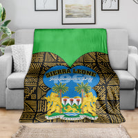 Sierra Leone Independence Day blanket draped, green border with black-gold pattern and lions seal