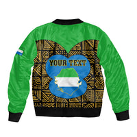 Unisex green bomber jacket, back graphic heart with map, black ribbed hem and cuffs