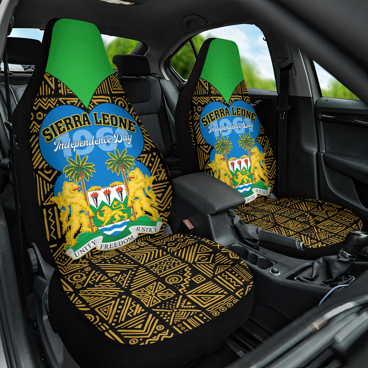 Sierra Leone Independence Day 2024 Car Seat Cover Happy 63rd Anniversary African Pattern - Wonder Print Shop