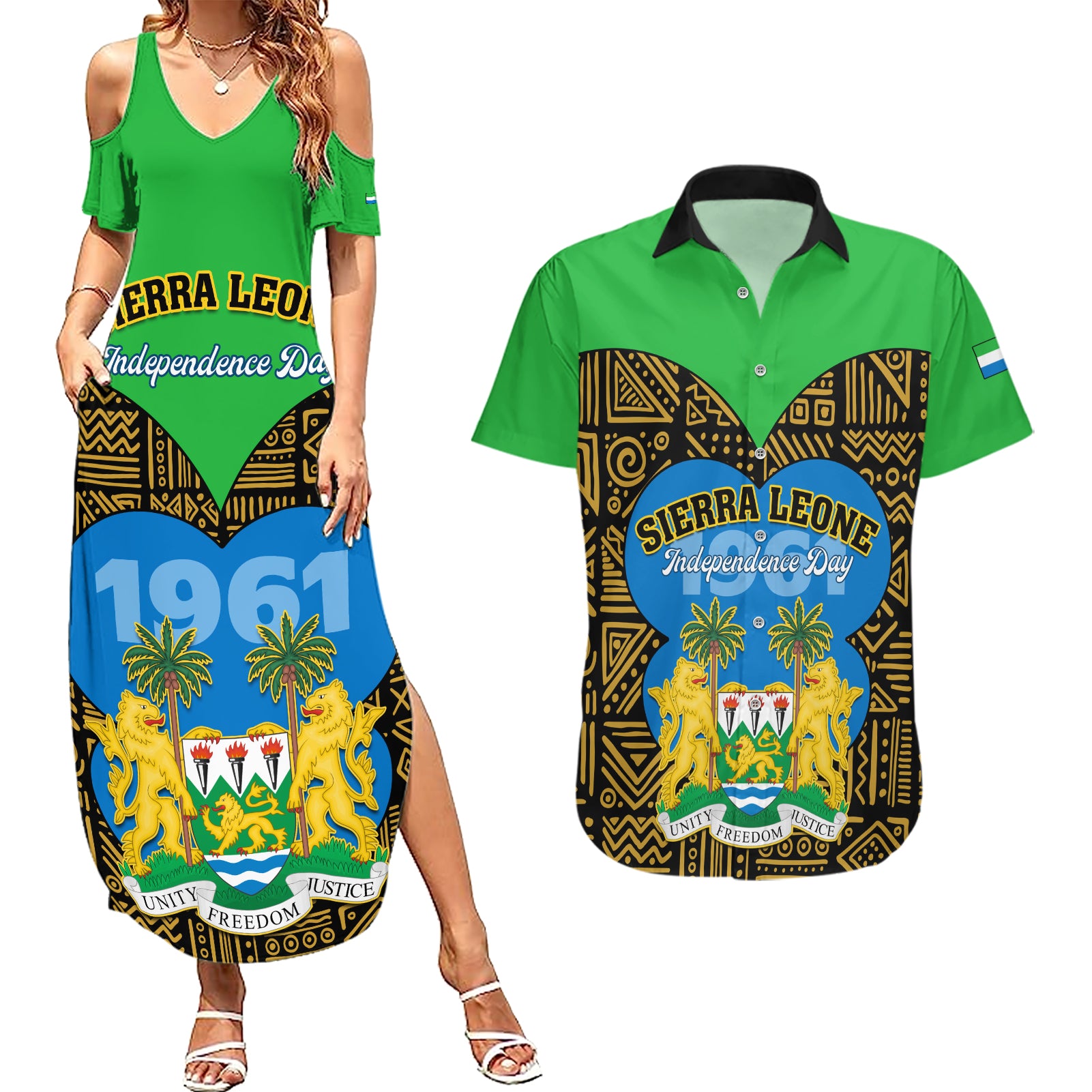 Sierra Leone Independence Day 2024 Couples Matching Summer Maxi Dress and Hawaiian Shirt Happy 63rd Anniversary African Pattern - Wonder Print Shop