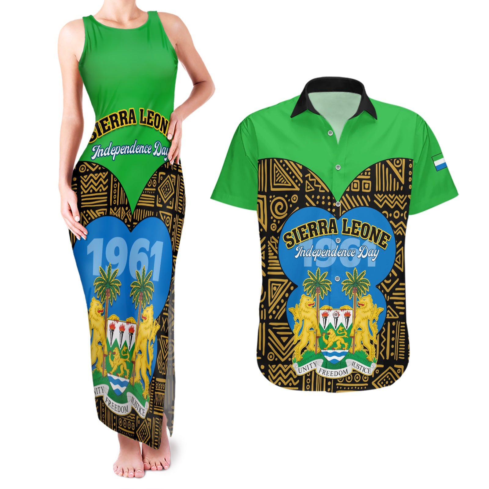 Sierra Leone Independence Day 2024 Couples Matching Tank Maxi Dress and Hawaiian Shirt Happy 63rd Anniversary African Pattern - Wonder Print Shop