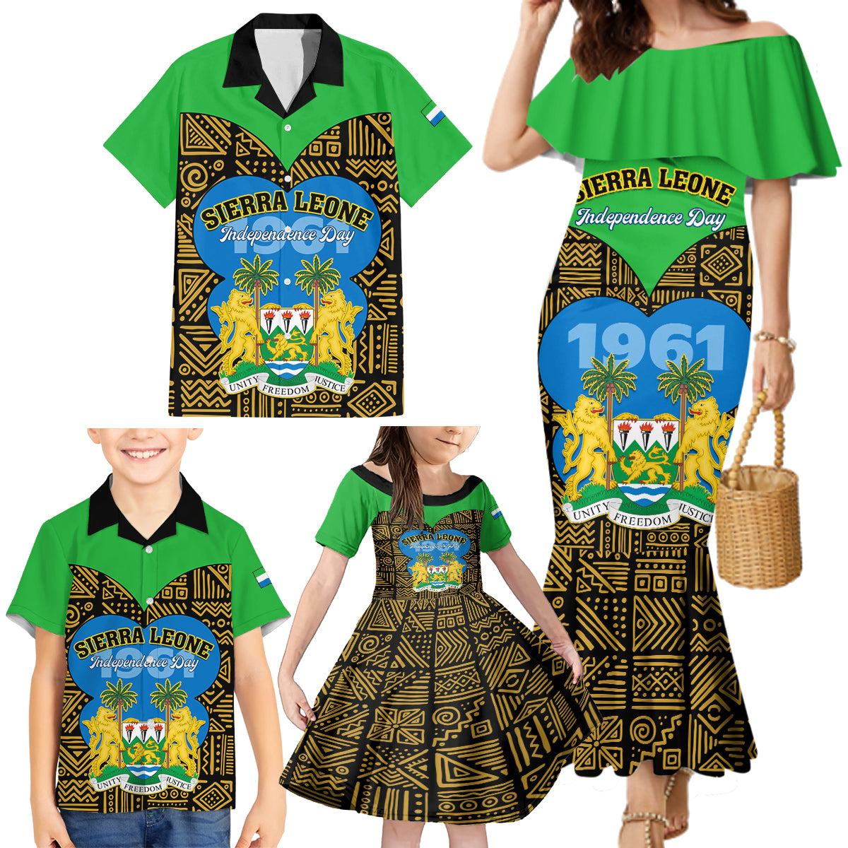 Sierra Leone Independence Day 2024 Family Matching Mermaid Dress and Hawaiian Shirt Happy 63rd Anniversary African Pattern - Wonder Print Shop