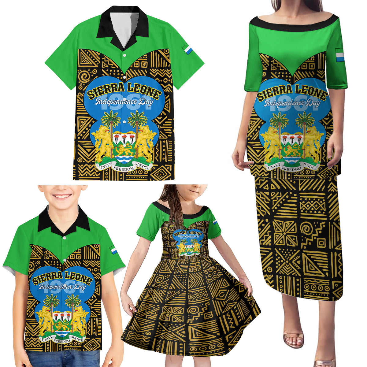 Sierra Leone Independence Day 2024 Family Matching Puletasi and Hawaiian Shirt Happy 63rd Anniversary African Pattern - Wonder Print Shop