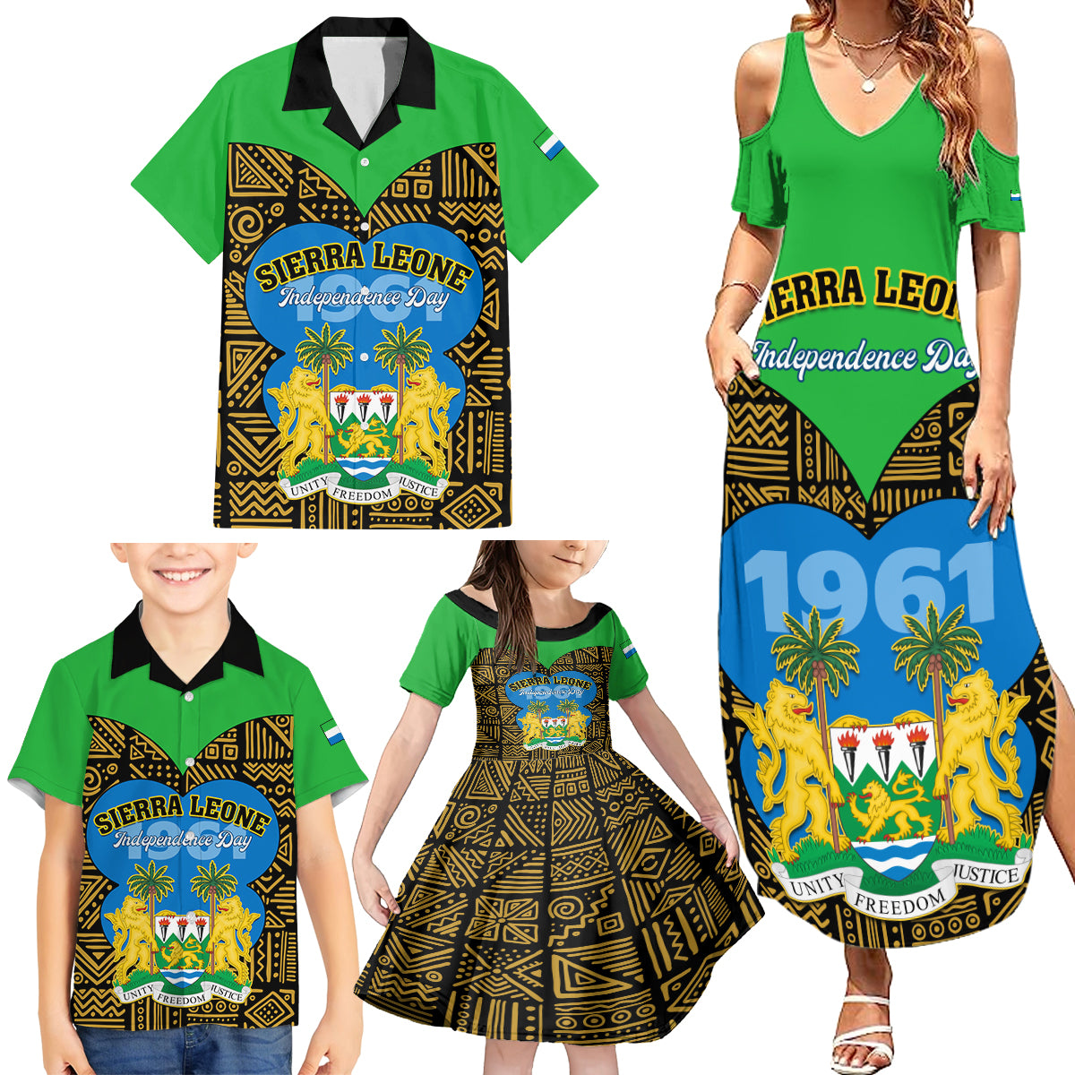 Sierra Leone Independence Day 2024 Family Matching Summer Maxi Dress and Hawaiian Shirt Happy 63rd Anniversary African Pattern