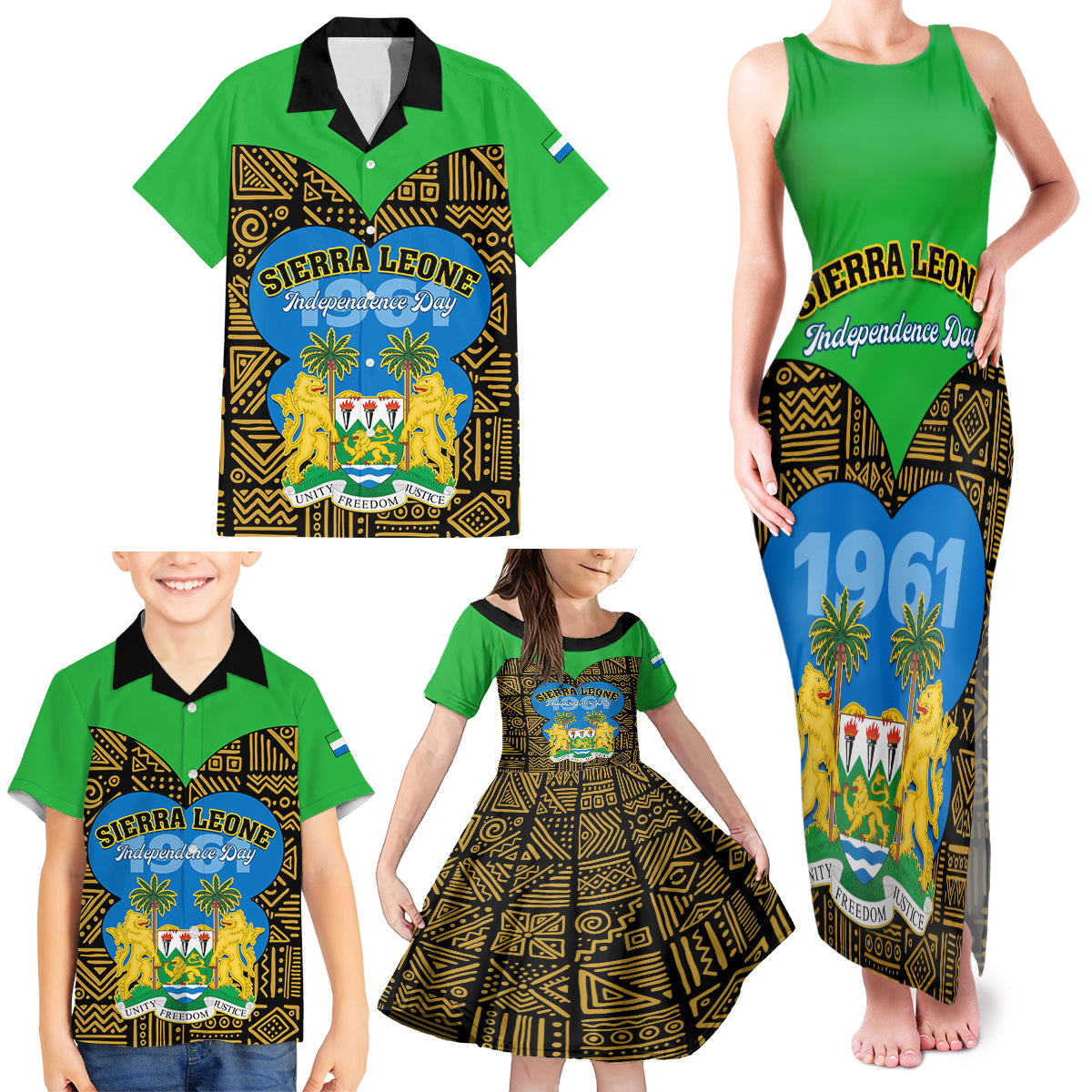 Sierra Leone Independence Day 2024 Family Matching Tank Maxi Dress and Hawaiian Shirt Happy 63rd Anniversary African Pattern - Wonder Print Shop