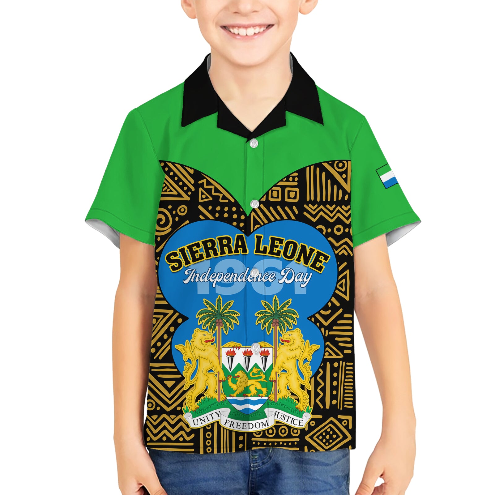 Sierra Leone Independence Day 2024 Kid Hawaiian Shirt Happy 63rd Anniversary African Pattern - Wonder Print Shop