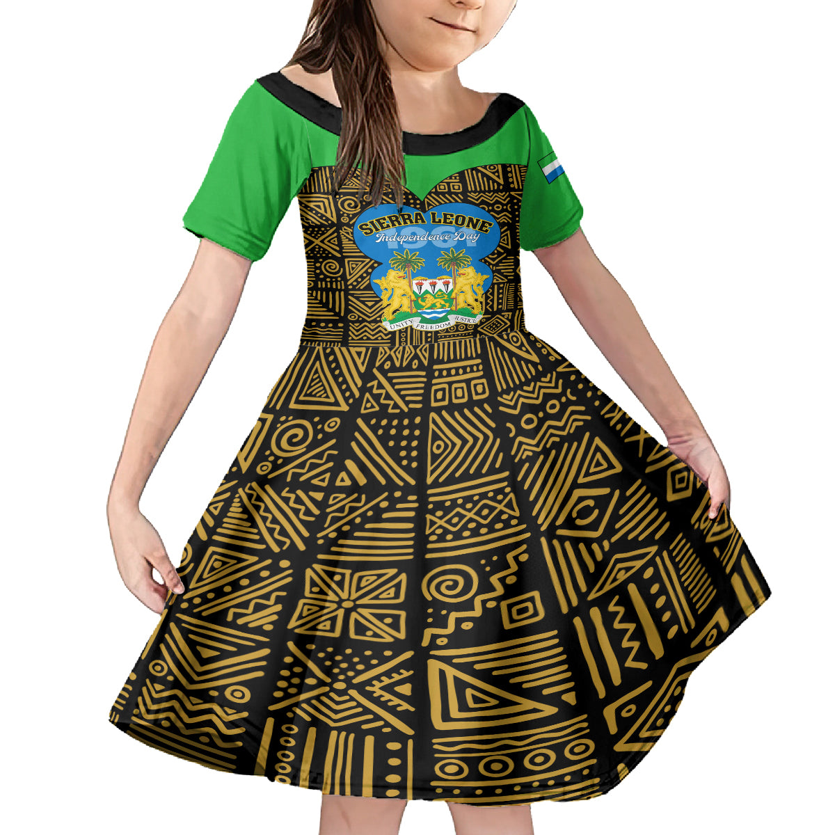 Sierra Leone Independence Day 2024 Kid Short Sleeve Dress Happy 63rd Anniversary African Pattern - Wonder Print Shop