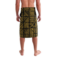 Black lavalava shorts with gold geometric dash and square pattern