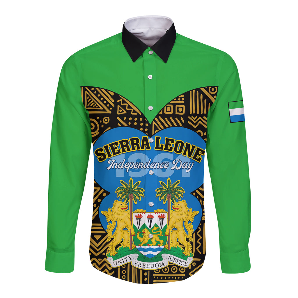 Sierra Leone Independence Day 2024 Long Sleeve Button Shirt Happy 63rd Anniversary African Pattern - Wonder Print Shop