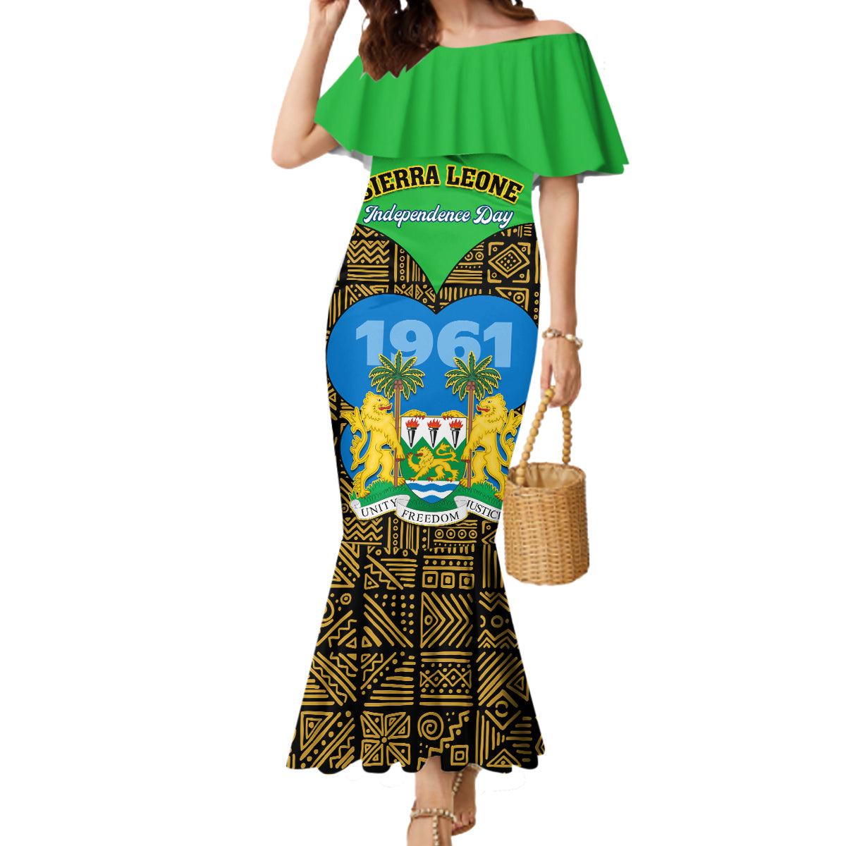 Sierra Leone Independence Day 2024 Mermaid Dress Happy 63rd Anniversary African Pattern - Wonder Print Shop