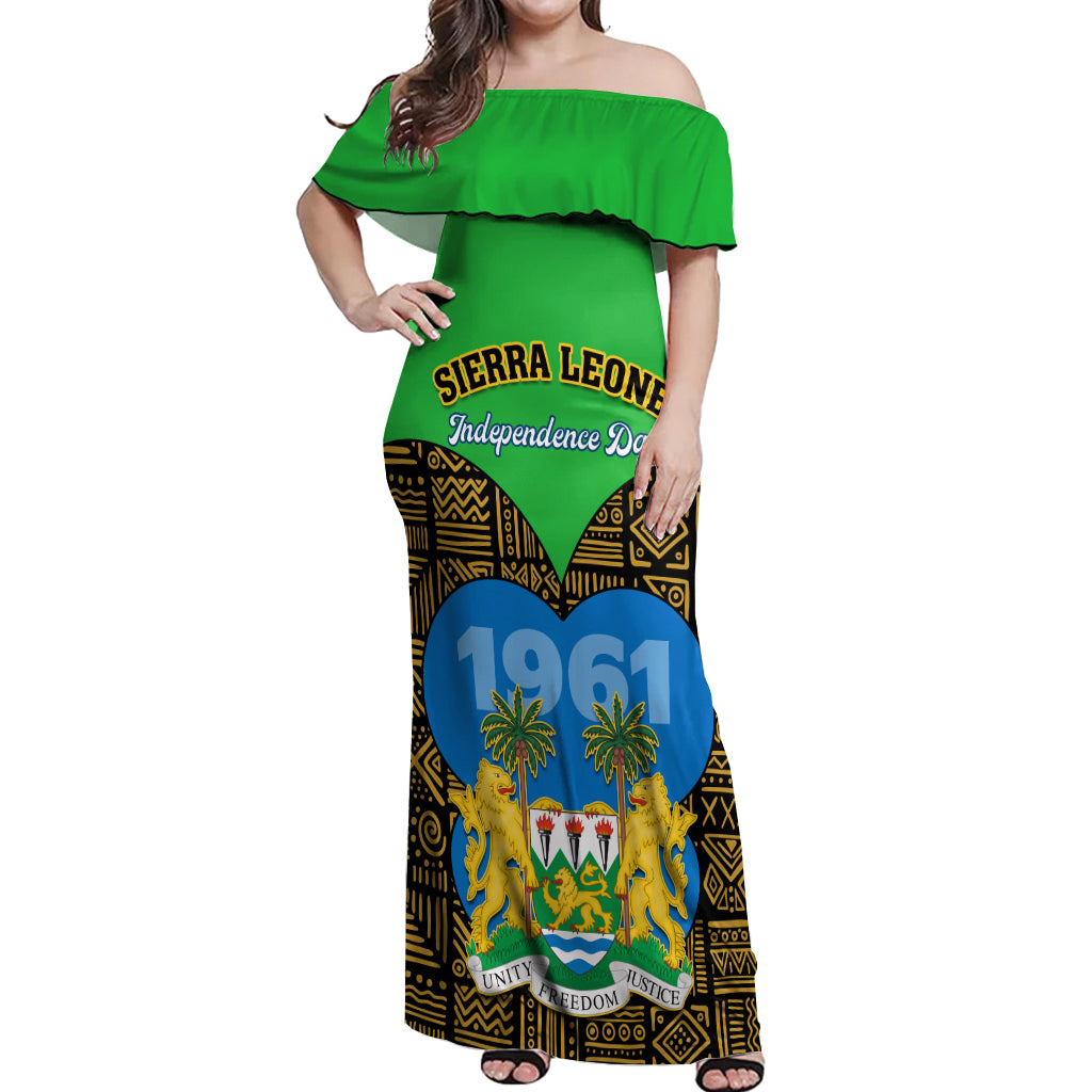 Sierra Leone Independence Day 2024 Off Shoulder Maxi Dress Happy 63rd Anniversary African Pattern - Wonder Print Shop