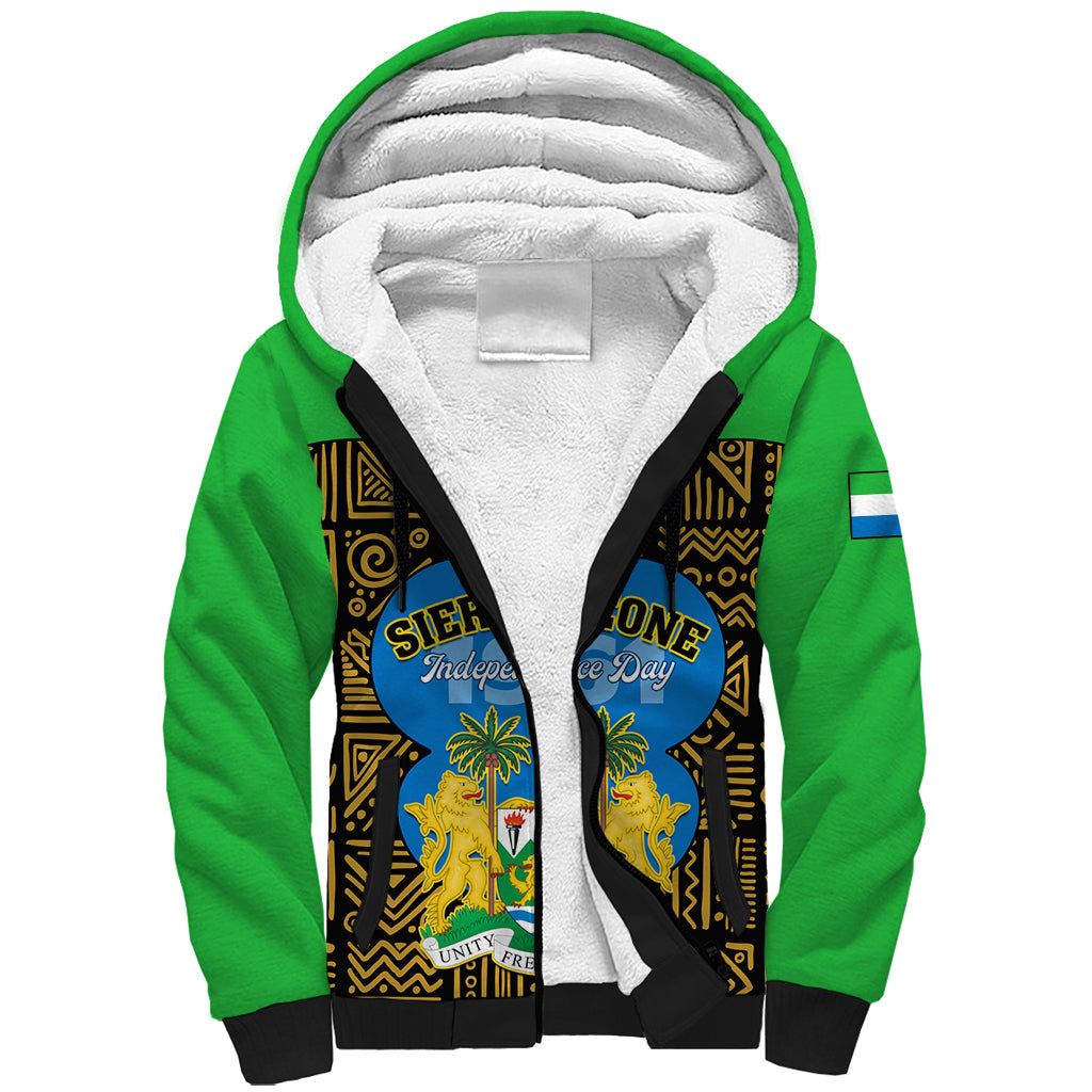 Sierra Leone Independence Day 2024 Sherpa Hoodie Happy 63rd Anniversary African Pattern - Wonder Print Shop