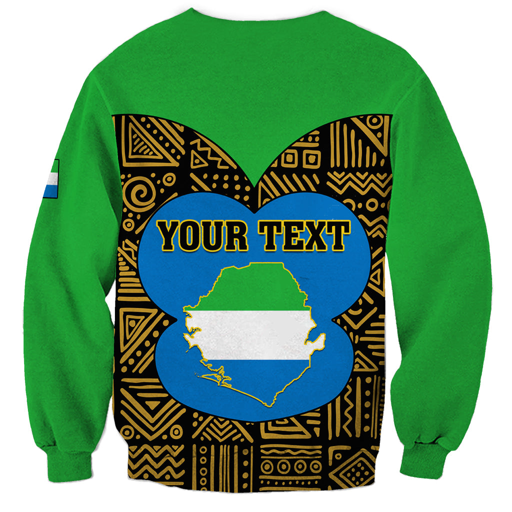 Unisex green sweatshirt with Sierra Leone map graphic and 'YOUR TEXT' headline