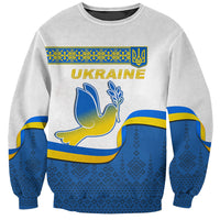 Light gray unisex sweatshirt with Ukraine graphic, trident, and blue-yellow sleeve bands