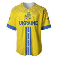 Yellow soccer jersey with UKRAINE crest and map graphic, blue collar and stripes