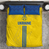 Yellow and blue Ukraine football bedding set with matching pillowcases and emblem