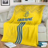 Yellow Ukraine football blanket with blue 'UKRAINE' print and folk chevron pattern