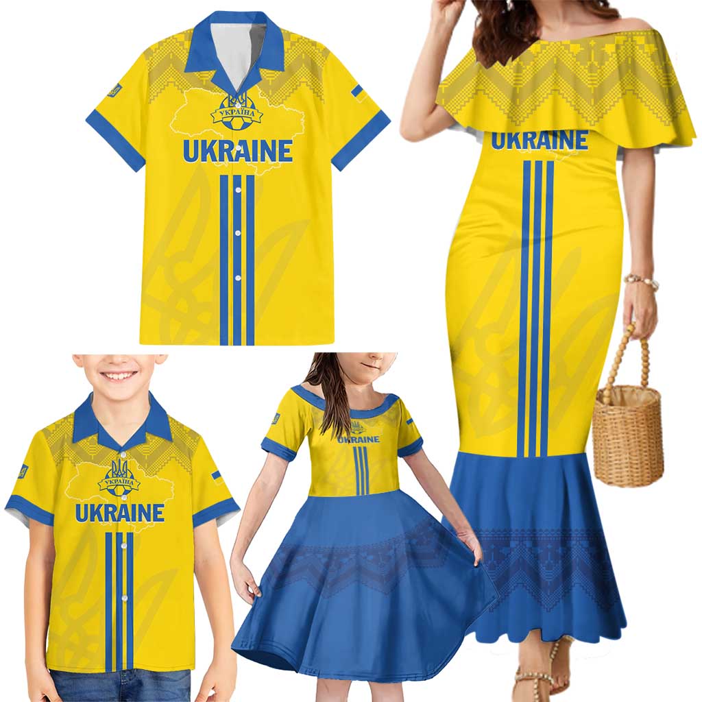 Custom Ukraine 2024 Football Family Matching Mermaid Dress and Hawaiian Shirt Ukrainian Folk Pattern - Wonder Print Shop