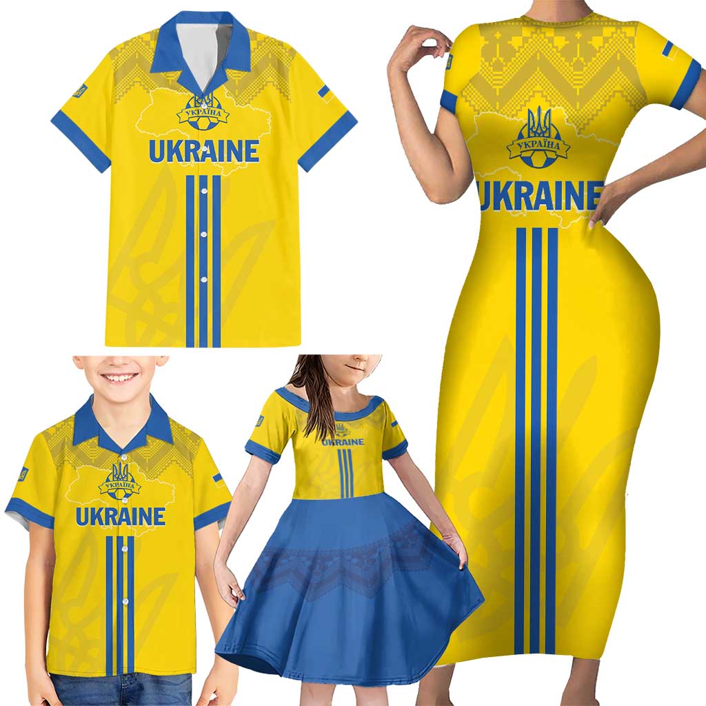 Custom Ukraine 2024 Football Family Matching Short Sleeve Bodycon Dress and Hawaiian Shirt Ukrainian Folk Pattern - Wonder Print Shop