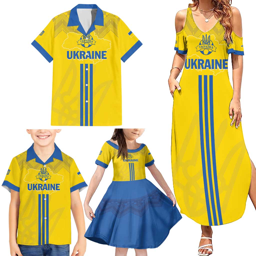 Custom Ukraine 2024 Football Family Matching Summer Maxi Dress and Hawaiian Shirt Ukrainian Folk Pattern - Wonder Print Shop