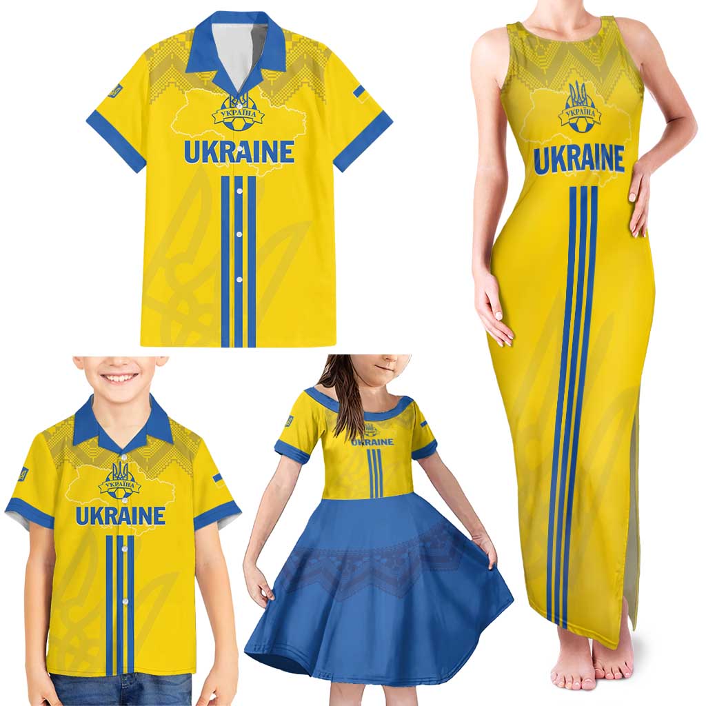 Custom Ukraine 2024 Football Family Matching Tank Maxi Dress and Hawaiian Shirt Ukrainian Folk Pattern - Wonder Print Shop