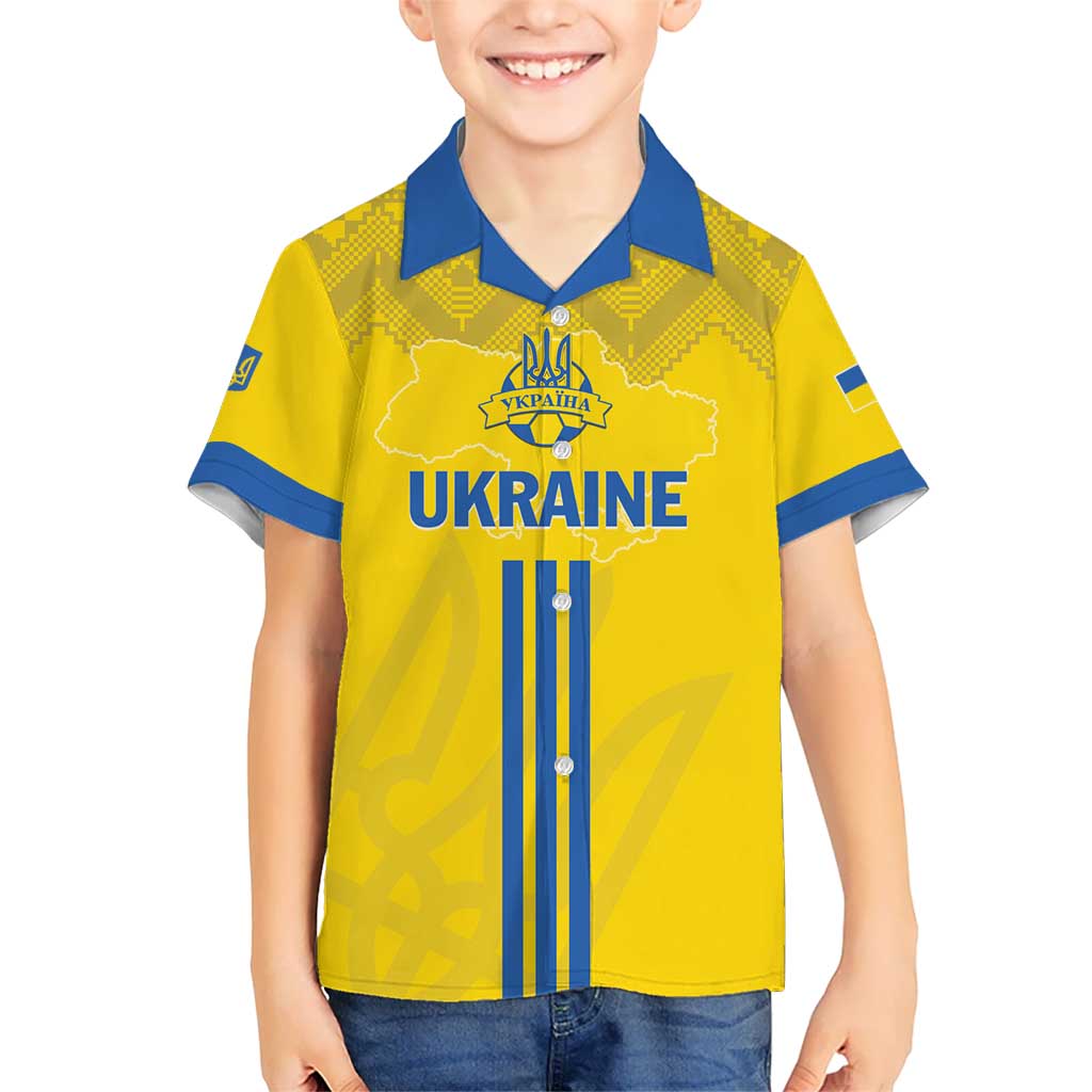 Custom Ukraine 2024 Football Kid Hawaiian Shirt Ukrainian Folk Pattern - Wonder Print Shop