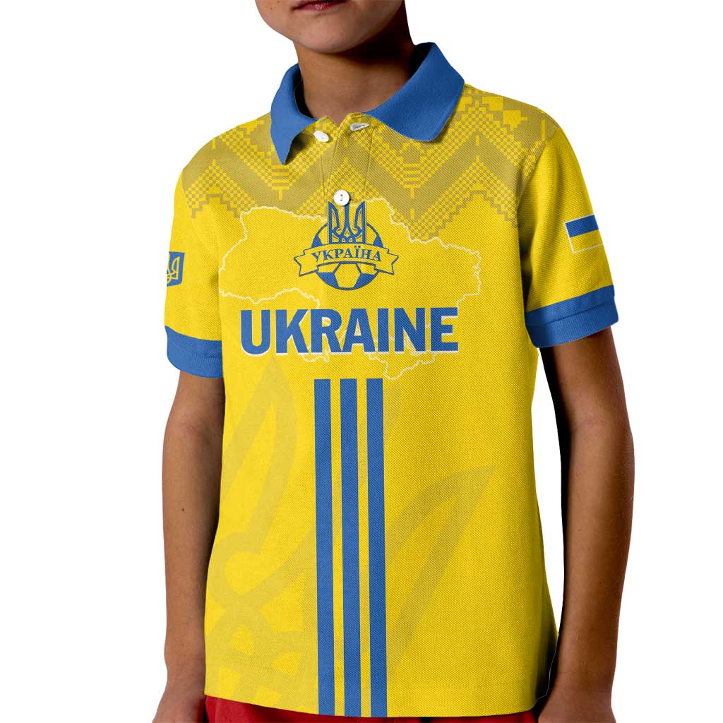 Custom Ukraine 2024 Football Kid Polo Shirt Ukrainian Folk Pattern - Wonder Print Shop