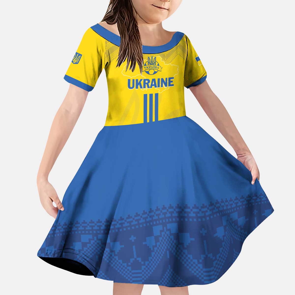 Custom Ukraine 2024 Football Kid Short Sleeve Dress Ukrainian Folk Pattern - Wonder Print Shop